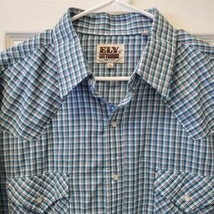 Vintage Ely Cattleman Shirt Mens Extra Large  XL Blue Striped Pearl Snap Western
